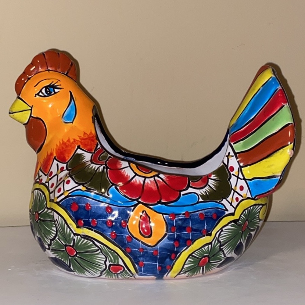 Vintage 90’s Talavera Pottery Chicken Planter